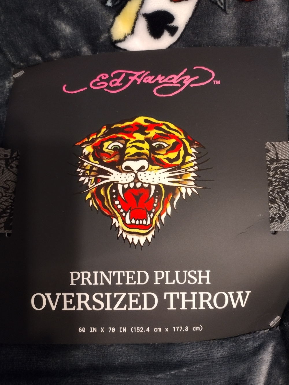 Ed Hardy Black & Multicolor Printed Plush Oversized Throw